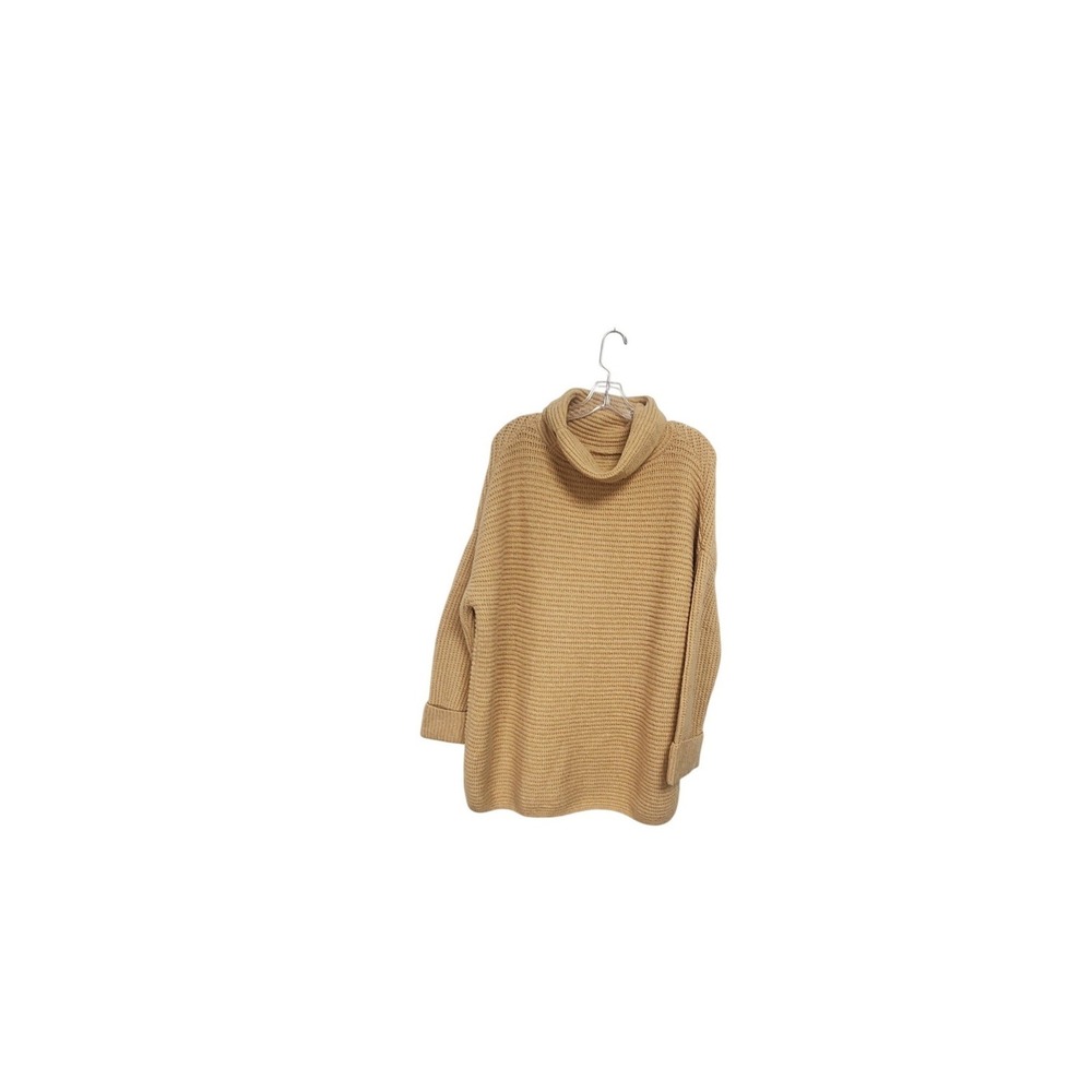 Joan Vass New York‎ Womens Camel Tan Cowl Neck Ribbed Chunky Knit Sweater Size M